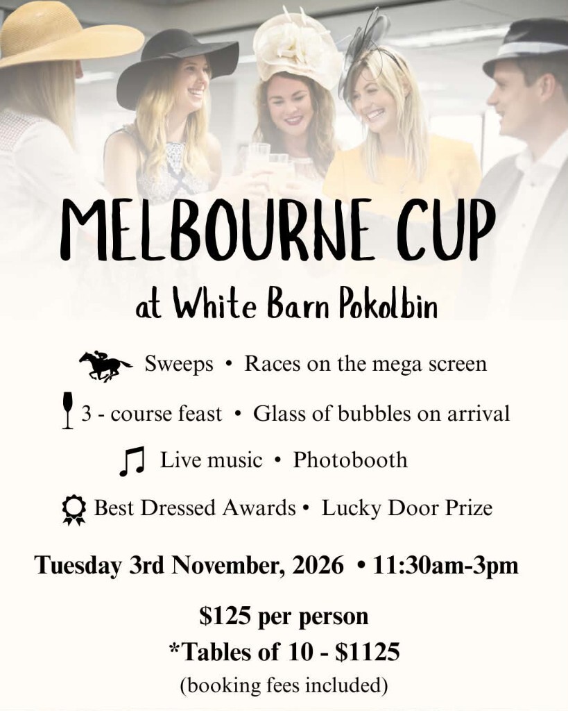 Melbourne Cup at White Barn Pokolbin flyer: Tuesday 3 November 2026, tickets from $125