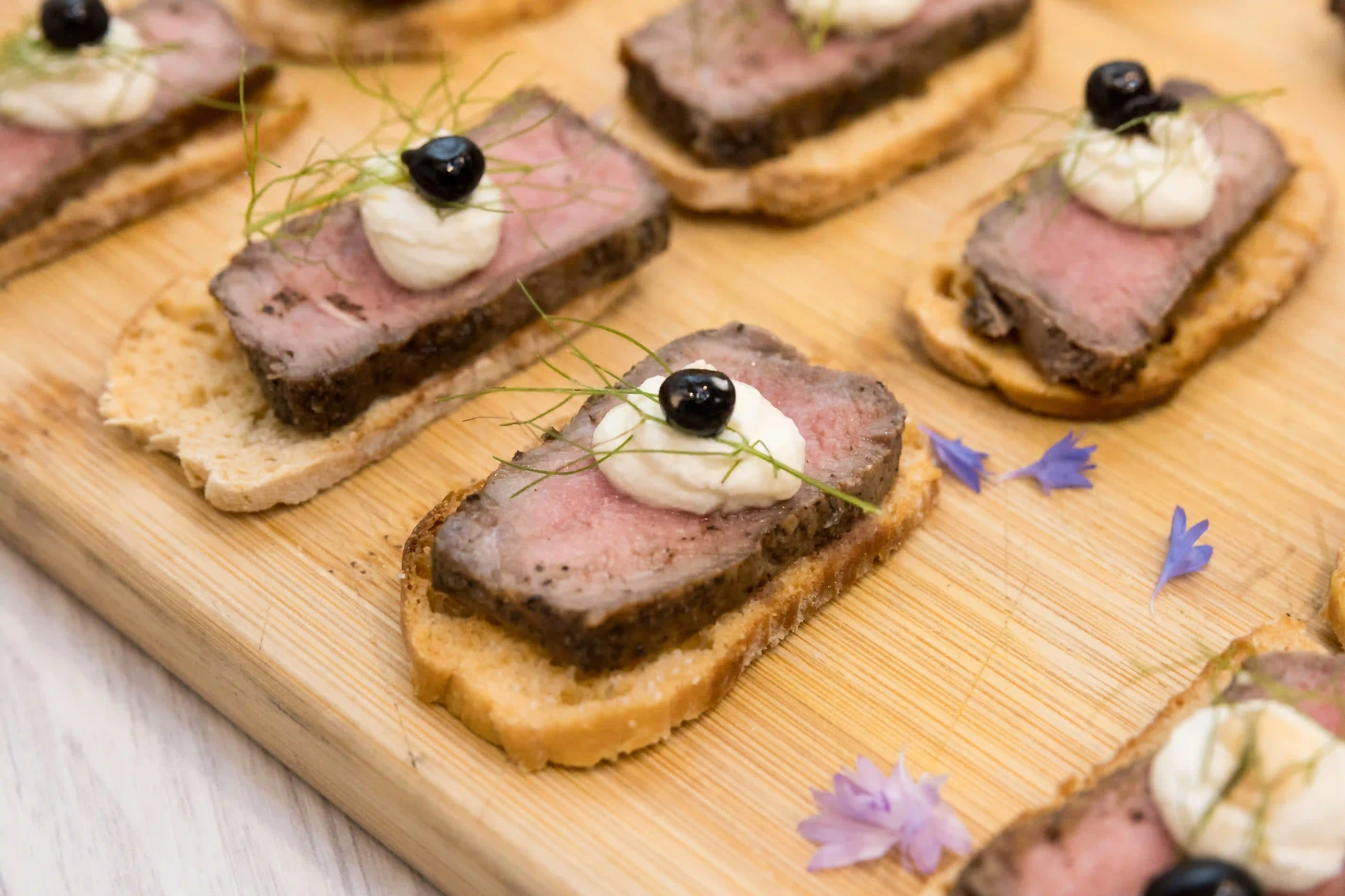 Pepper Beef, Goats Cheese, Crostini