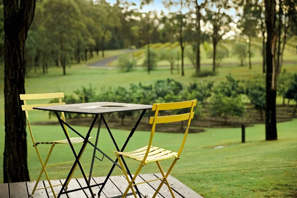 Deck seating with Hunter Valley vineyard views