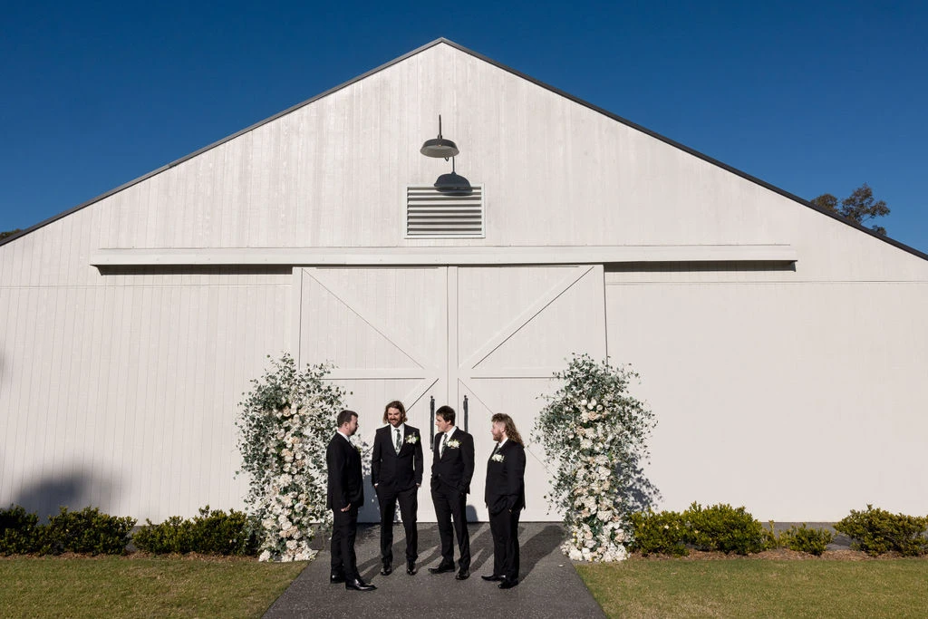 White Barn exterior and lawn at Pokolbin