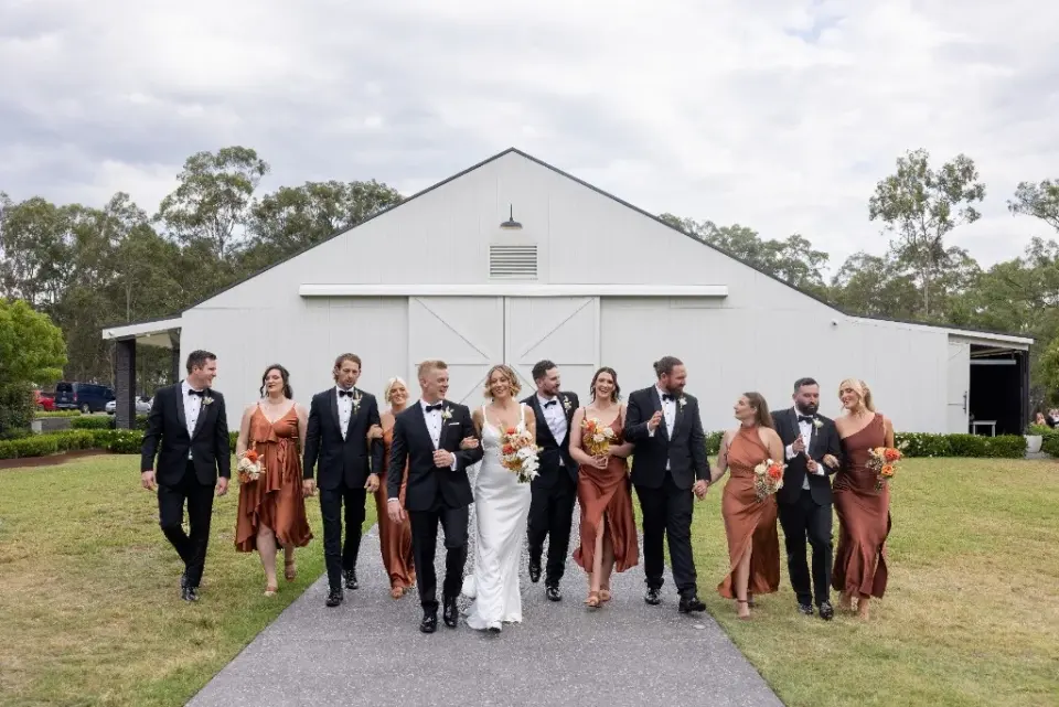 White Barn Pokolbin exterior ceremony setup in the Hunter Valley