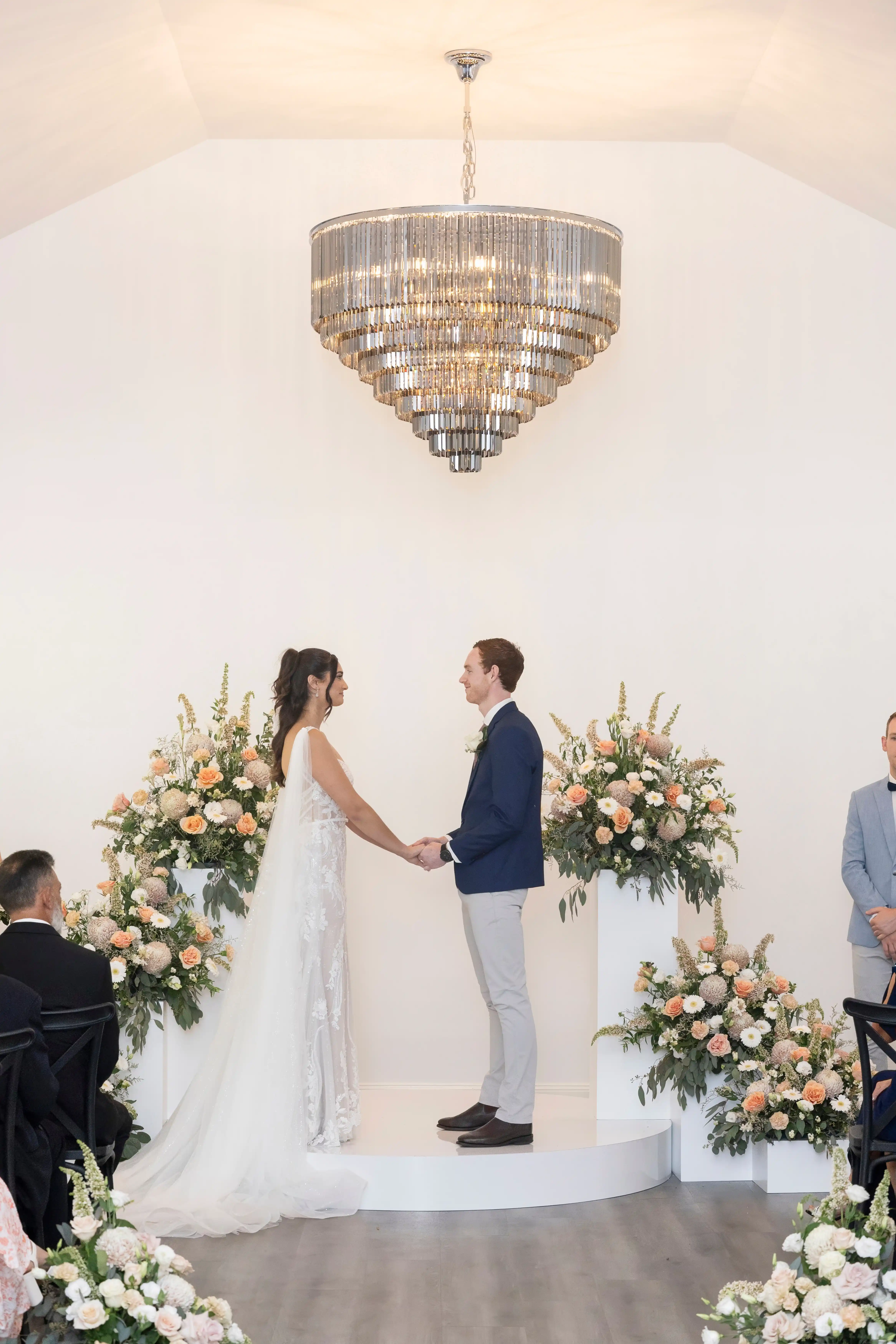 Couple at the silk arbour during a White Chapel Pokolbin wedding